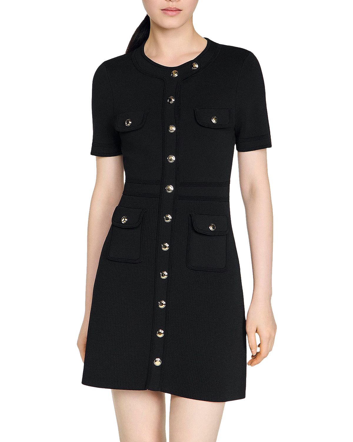 Sandro Sis Button Up Knit Short Dress