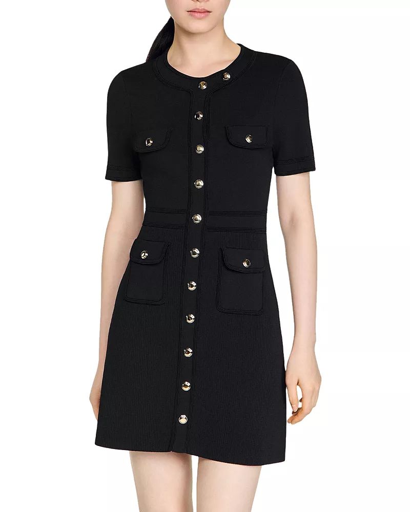 Sandro Sis Button Up Knit Short Dress