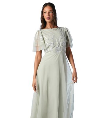  Angel Sleeve Maxi Bridesmaids Dress