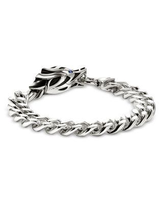 Men's Sterling Silver Naga Blue Sapphire Dragon Head Link Bracelet