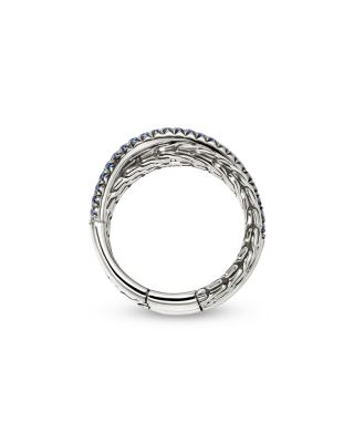 Sterling Silver Essentials Blue Sapphire Pav&eacute; Crossover Ring