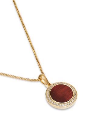 Men's Tiger Eye & Diamond Circle Pendant Necklace in 14K Yellow Gold, 0.25 tcw