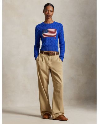 Flag Cable Knit Cropped Sweater