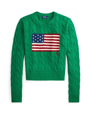 Flag Cable Knit Cropped Sweater
