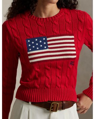 Flag Cable Knit Cropped Sweater
