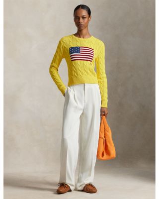 Flag Cable Knit Cropped Sweater