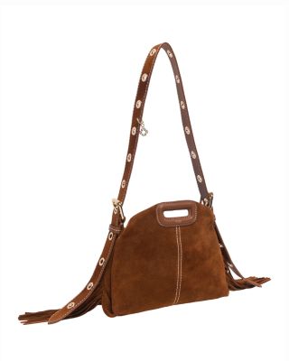 Miss M Mini Fringed Brown Suede Crossbody Bag