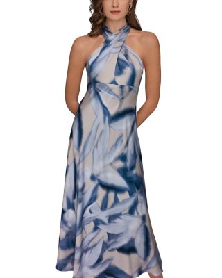 Crossover Neck Midi Dress