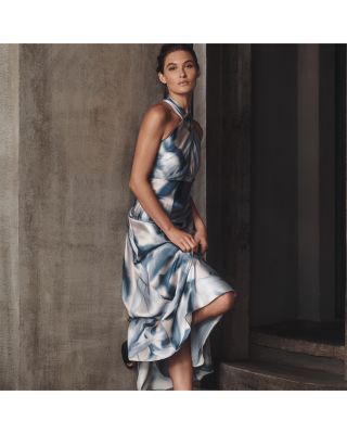 Crossover Neck Midi Dress