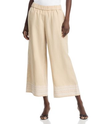 Two Palms Embroidered Linen Culotte Pants