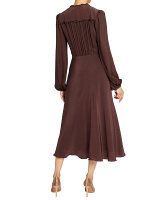 Amal Silk Long Sleeve Fit and Flare Midi Dress