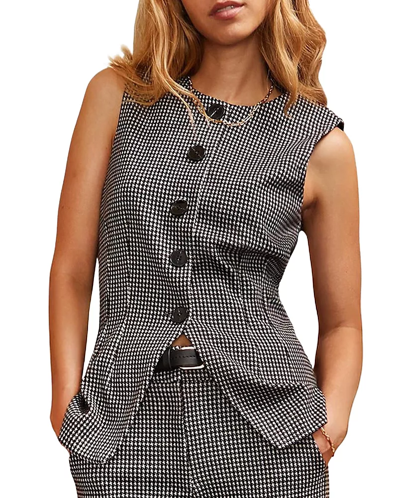 Ro & Zo Round Neck Houndstooth Waistcoat