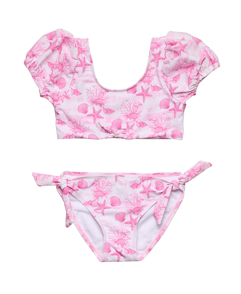 Snapper Rock Girls' Pink Lagoon Puff Sleeve Bikini - Little Kid, Big Kid