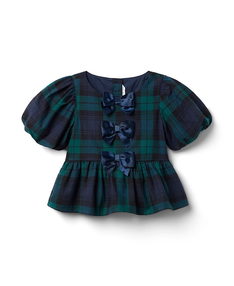 Janie and Jack Girls' Tartan Peplum Bow Top - Baby, Little Kid, Big Kid