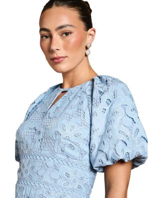 Lace Hanky Hem Puff Sleeve Dress