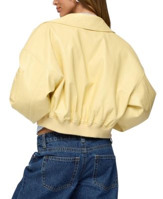 Zayna Cropped Faux Leather Bomber Jacket