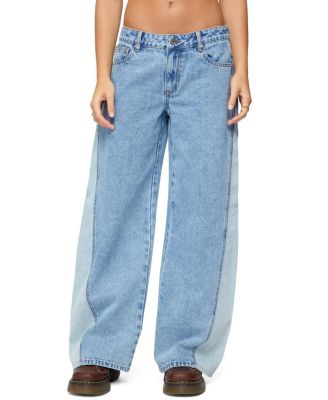  Genna Contrast Panel Low Rise Baggy Jeans in Blue Washed