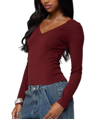 Larna V Neck Ribbed T Shirt