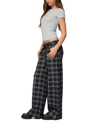  Kailani Plaid Low Rise Baggy Jeans in Black Washed