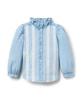 Girls' Chambray Lace Top - Baby, Little Kid, Big Kid