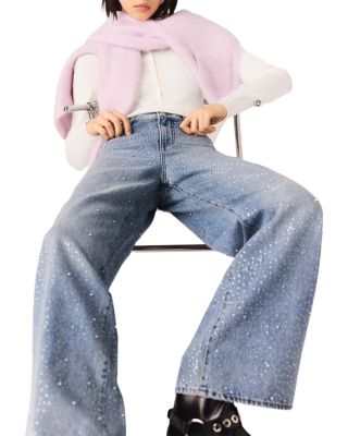 Rhinestone Wide Leg Jeans in Blue