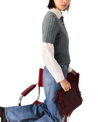 Beaded Collar Ribbed Sweater