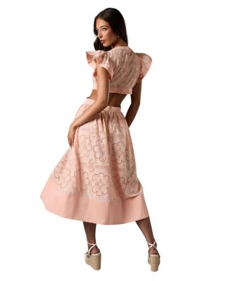 V-Neck Cut Out Lace Midi Dress