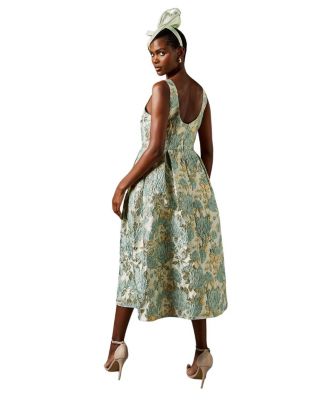 V-Neck Jacquard Midi Dress