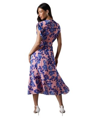 Cap Sleeve Floral Chiffon Midi Dress