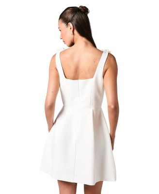 Square Neck 3D Flower Bridal Mini Dress