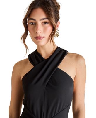 Fringe Hem Cross Neck Midi Dress