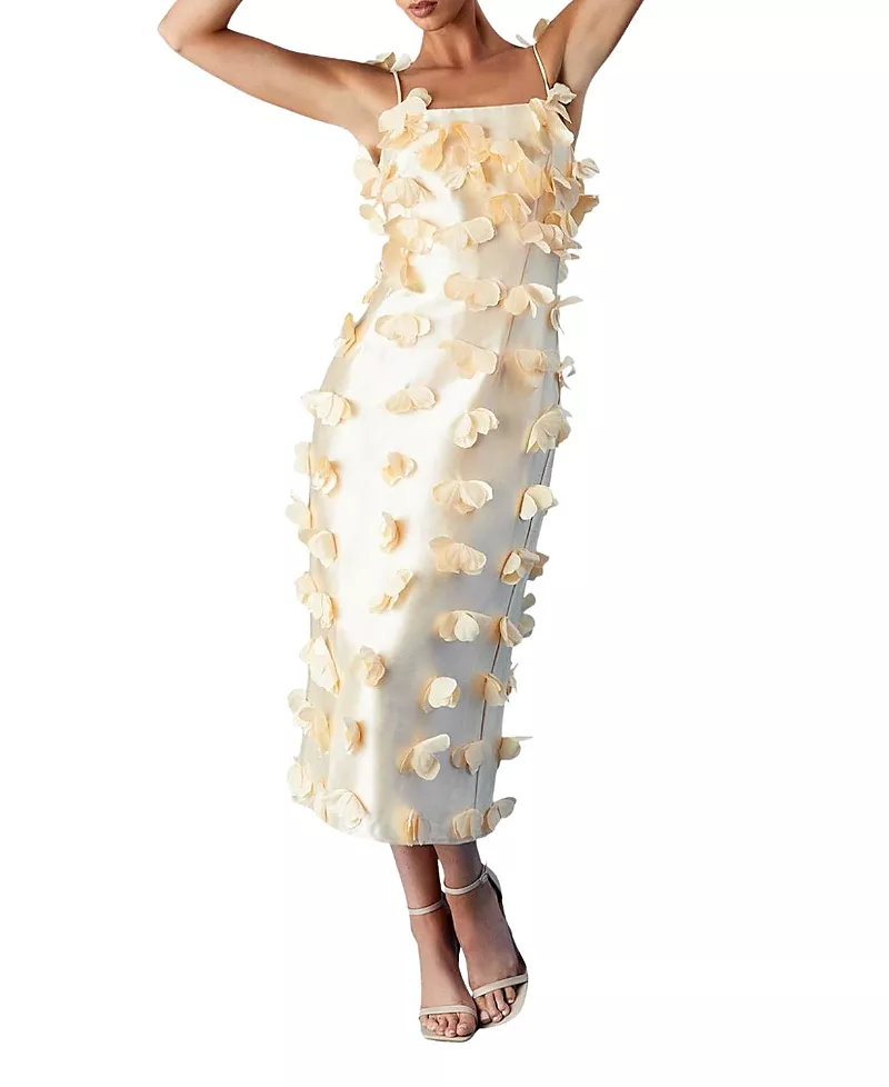Coast Strappy Satin 3D Floral Midi Dress