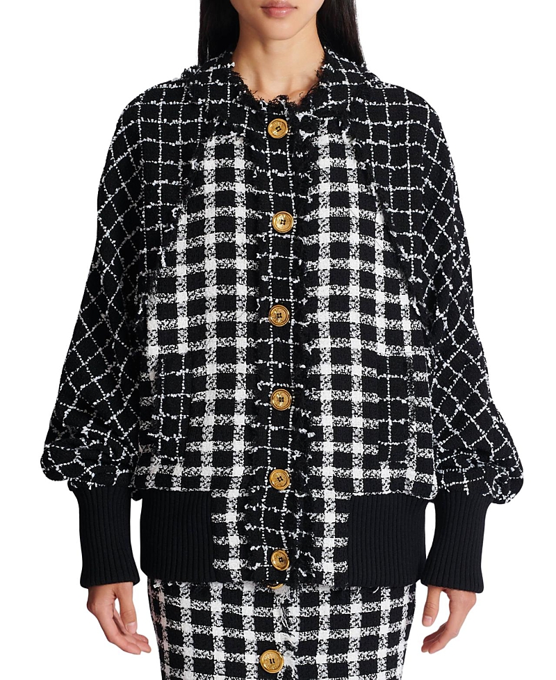 Balmain Oversized Bomber Jacket in Mixed Tweed