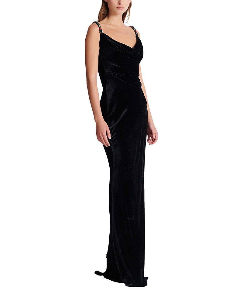 Balmain Long Velvet Dress with Embellished Straps
