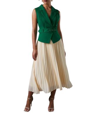 Sleeveless Crepe Pleated Midi Dress