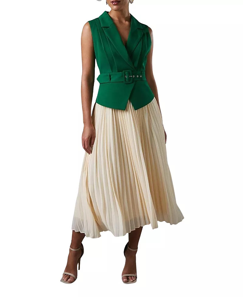 Coast Sleeveless Crepe Pleated Midi Dress