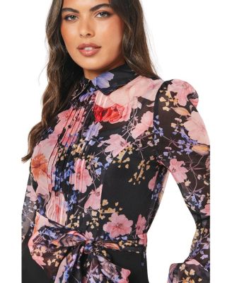 Blouson Sleeve Pintuck Wide Leg Jumpsuit