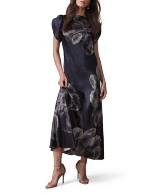Women's Floral Print Satin Midi Dress