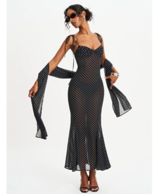 Yadira Polka Dot Chiffon Maxi Dress