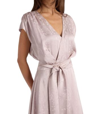 Talia Cap Sleeve Midi Fit and Flare Dress in Tonal Jacquard