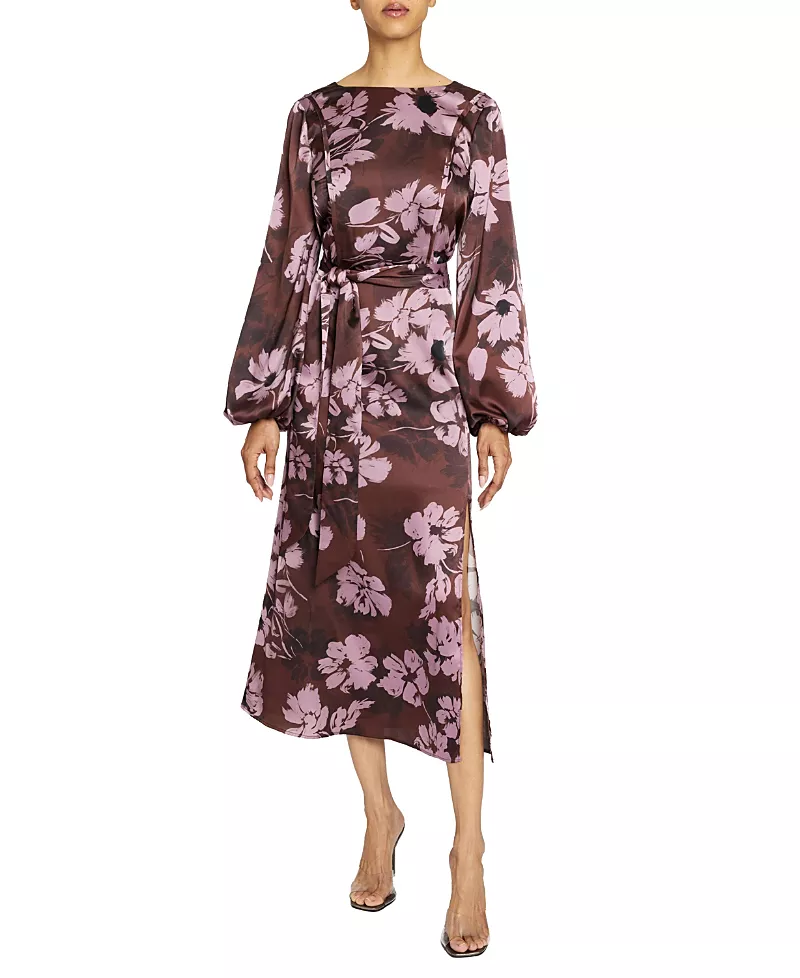 Santorelli Parker Fit and Flare Midi Dress with Lantern Sleeves in Floral Twill Crepe