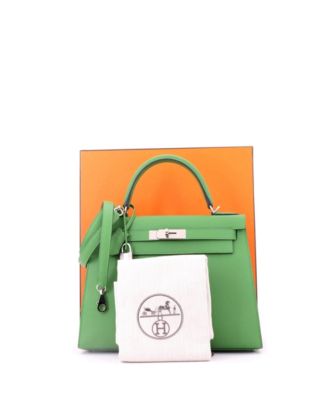 Kelly 28 Handbag Green Epsom with Palladium Hardware