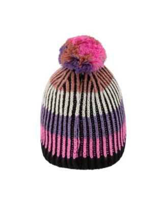 Girls' Lined Knit Pompom Hat Stripes - Baby, Little Kid, Big Kid
