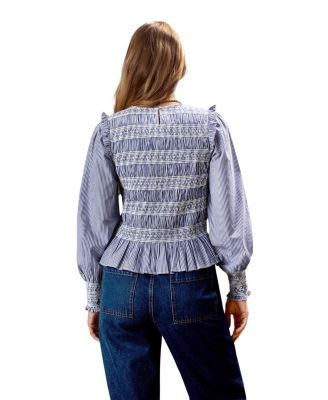  Stripe Shirred Blouse Top