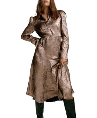 Women's Metallic Midi Shirt Dress