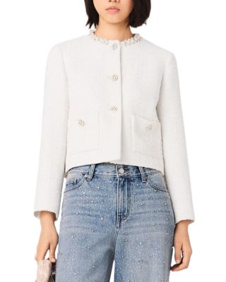 Faux Pearl Trim Tweed Jacket