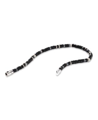 Men&#39;s Sterling Silver Classic Chain Onyx &amp; Hematite Bead Heishi Bracelet