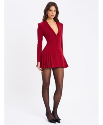 Delia Long Sleeve Blazer Dress with Pleated Skirt Detail