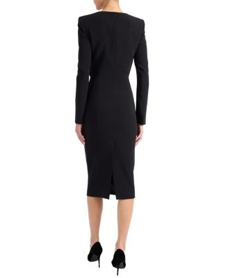 Maya Long Sleeve Midi Dress with Dramatic Floral Applique in Stretch Crepe