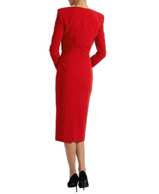 Maya Long Sleeve Midi Dress with Dramatic Floral Applique in Stretch Crepe
